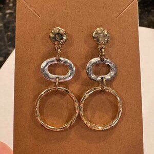 Mixed Metal Hammered Drop Earrings